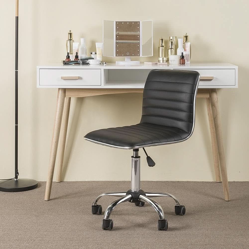 Adjustable Armless PU Leather Office Chair Swivel Black