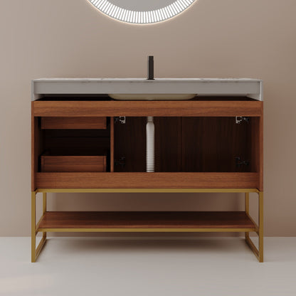 36' Modern Free-Standing Bathroom Vanity with Seamless Ceramic Sink & Sintere...