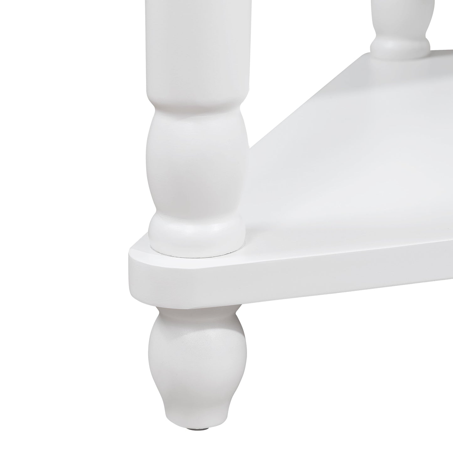 33.8 in Triangle Corner Table, 3-Tier Solid Wood Legs, Small Spaces, Milk White