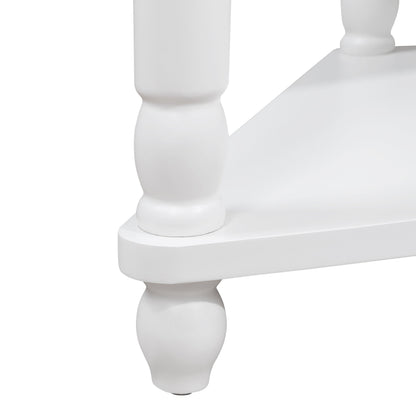 33.8 in Triangle Corner Table, 3-Tier Solid Wood Legs, Small Spaces, Milk White