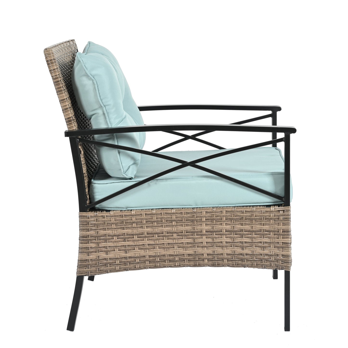 Outdoor Patio Set PE Rattan Brown 4 Piece Cushioned