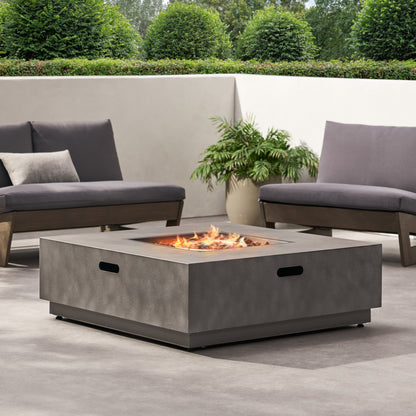 Modern SQUARE Iron Fire Pit 50,000 BTU Stone Gray Finish 39-Inch