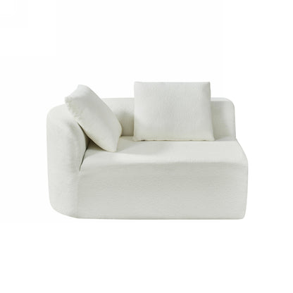 Sectional Sofa Curved Pearl Polyester Beige 3 Seat Right Chaise 116 In