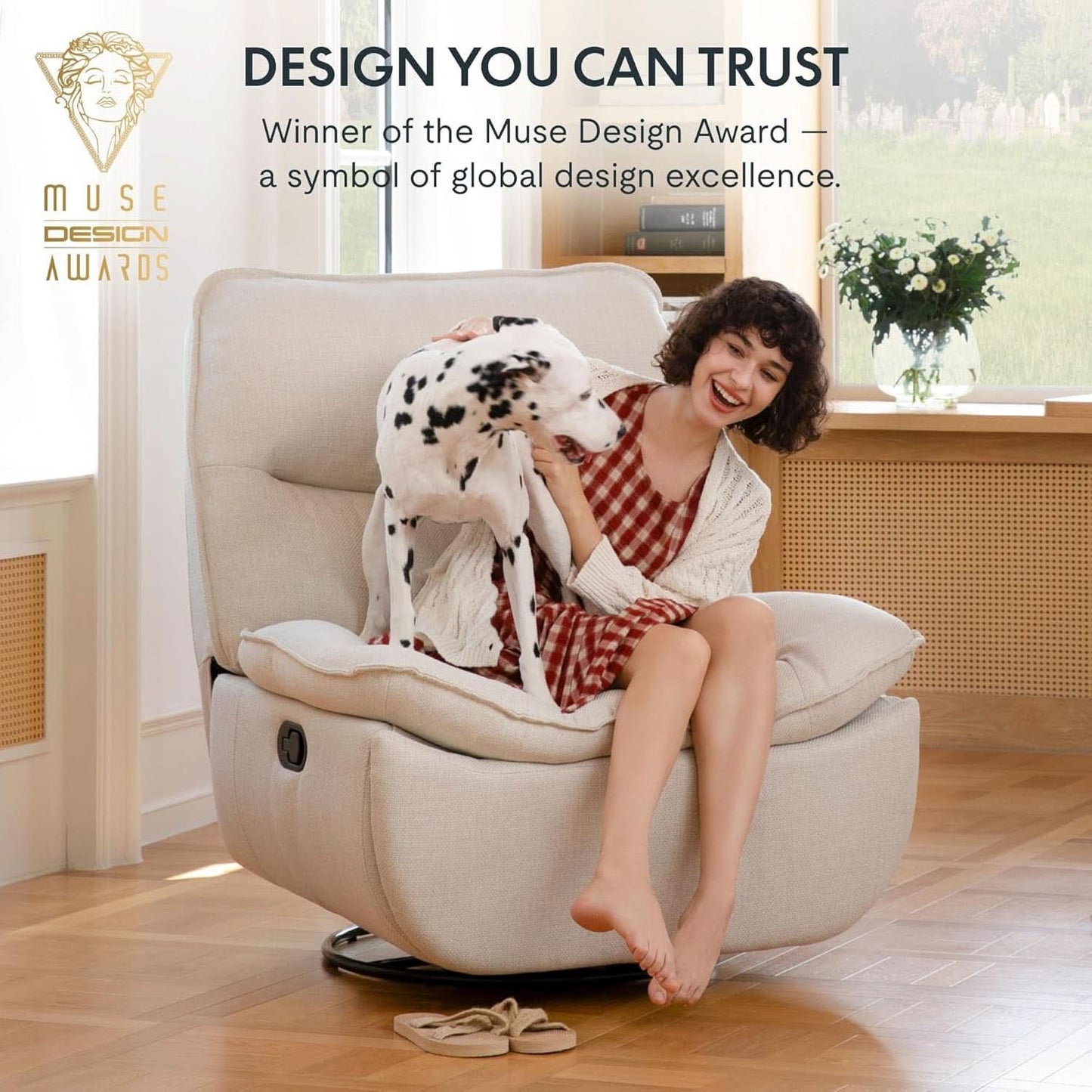 White Three Sixty Degree Swivel Rocker Recliner Chair