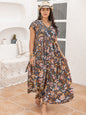 Plus Size Ruffled Printed Cap Sleeve Dress