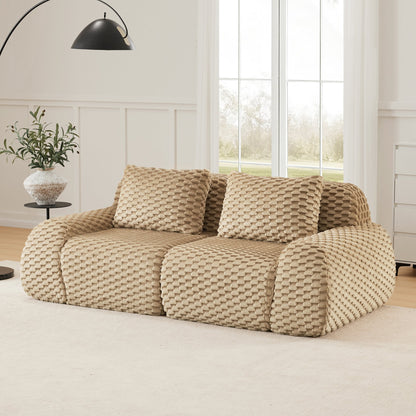 Sectional Sofa Modular Flannelette Camel 2 Seat Curved Footrest