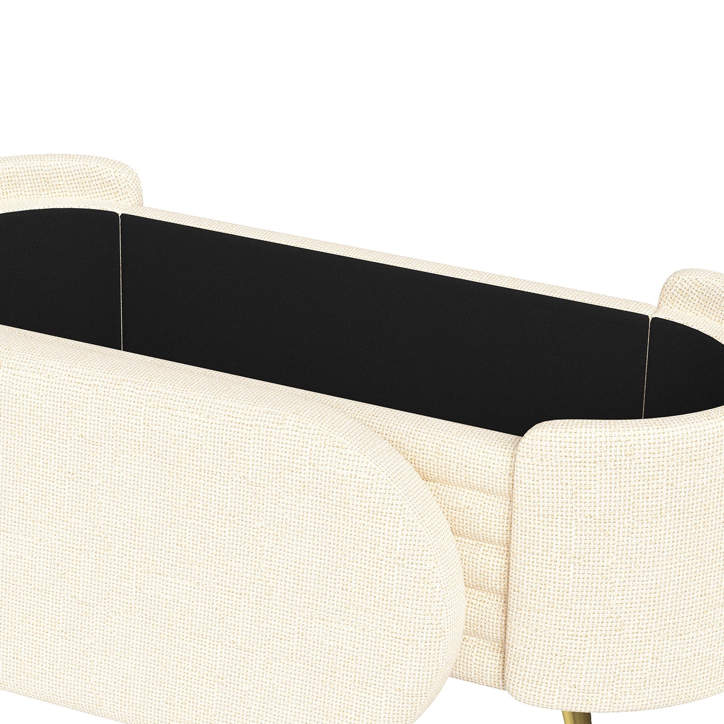 Storage Ottoman Oval Chenille Beige Metal Legs Hidden Storage 44.9x18x18 In