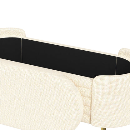 Storage Ottoman Oval Chenille Beige Metal Legs Hidden Storage 44.9x18x18 In