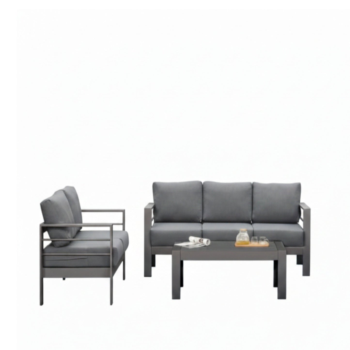 Outdoor Conversation Set 5 Seat Aluminum Gray Blue Cushion