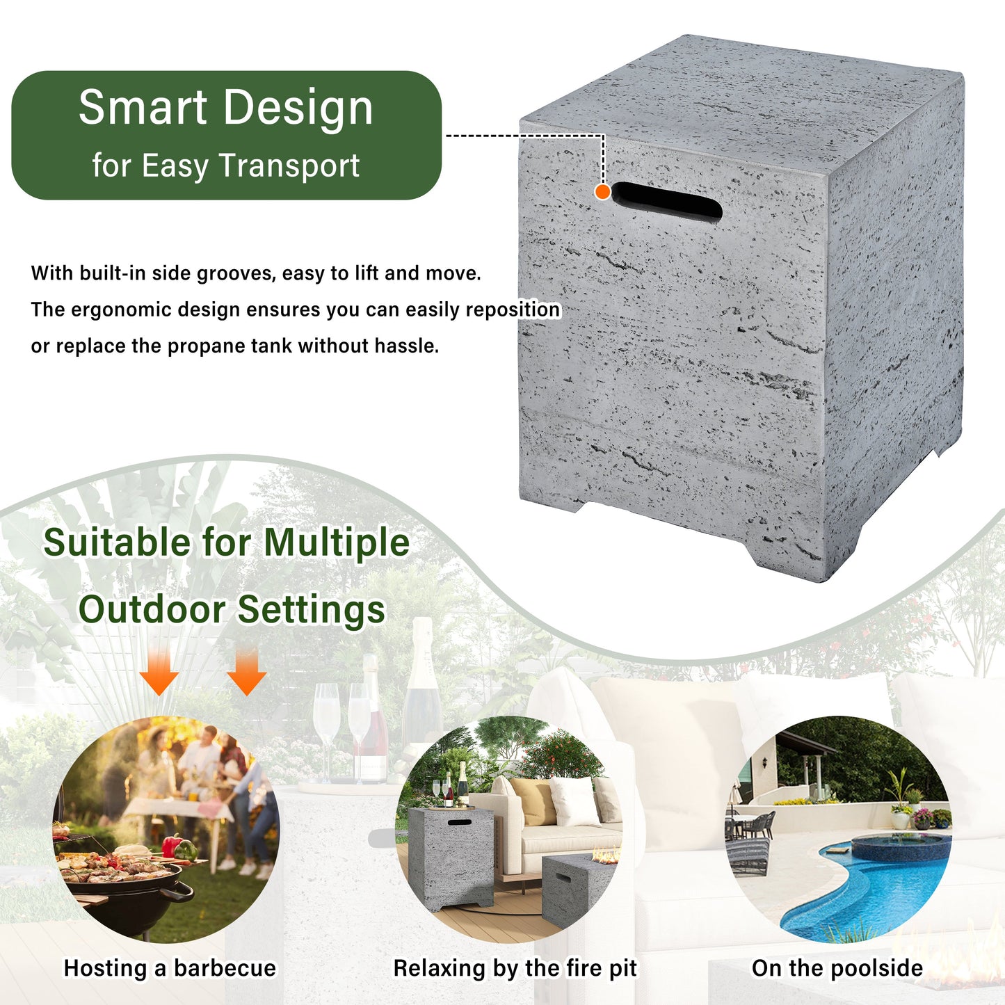 2-in-1 Outdoor Fire Pit and Propane Tank Stand Set 41.9 Inch, Beige Grey