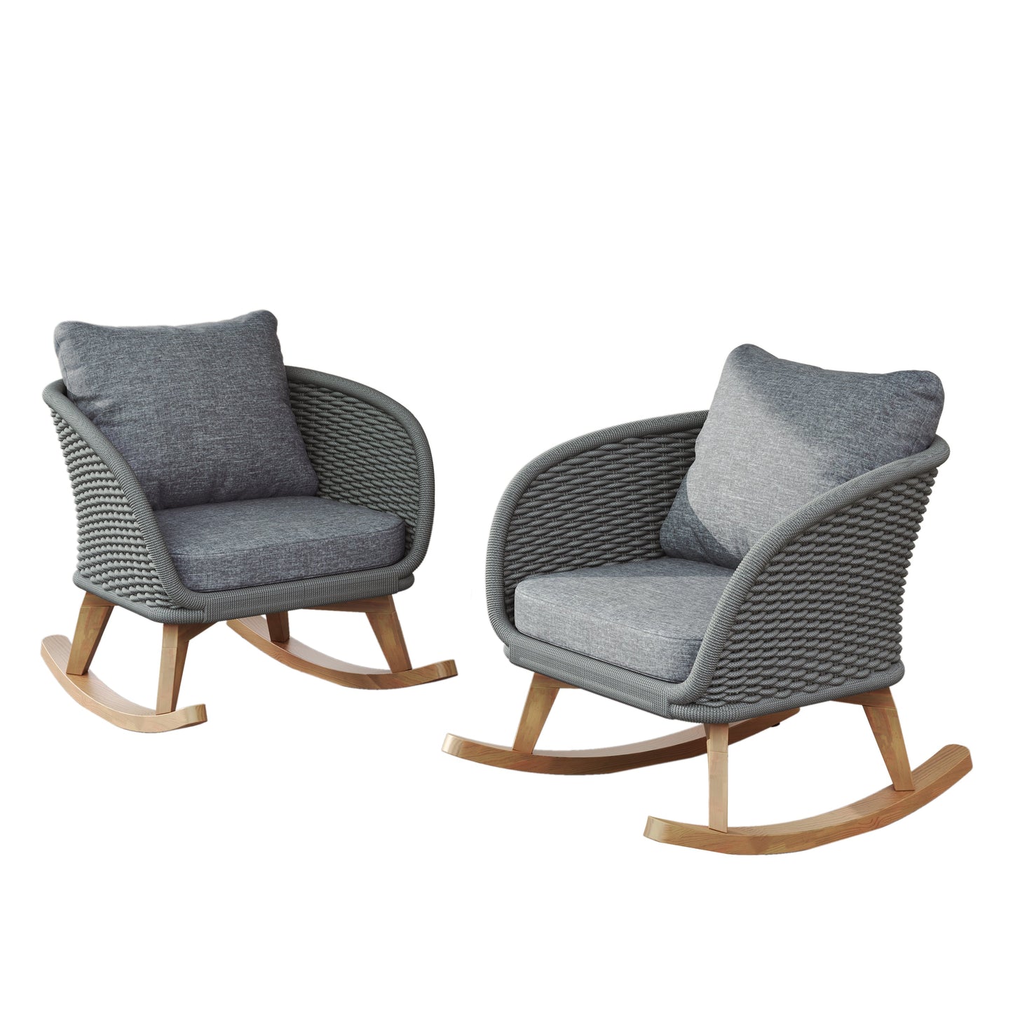 Outdoor Rocking Chair Rope Wood Gray Natural Set of 2 29.5in