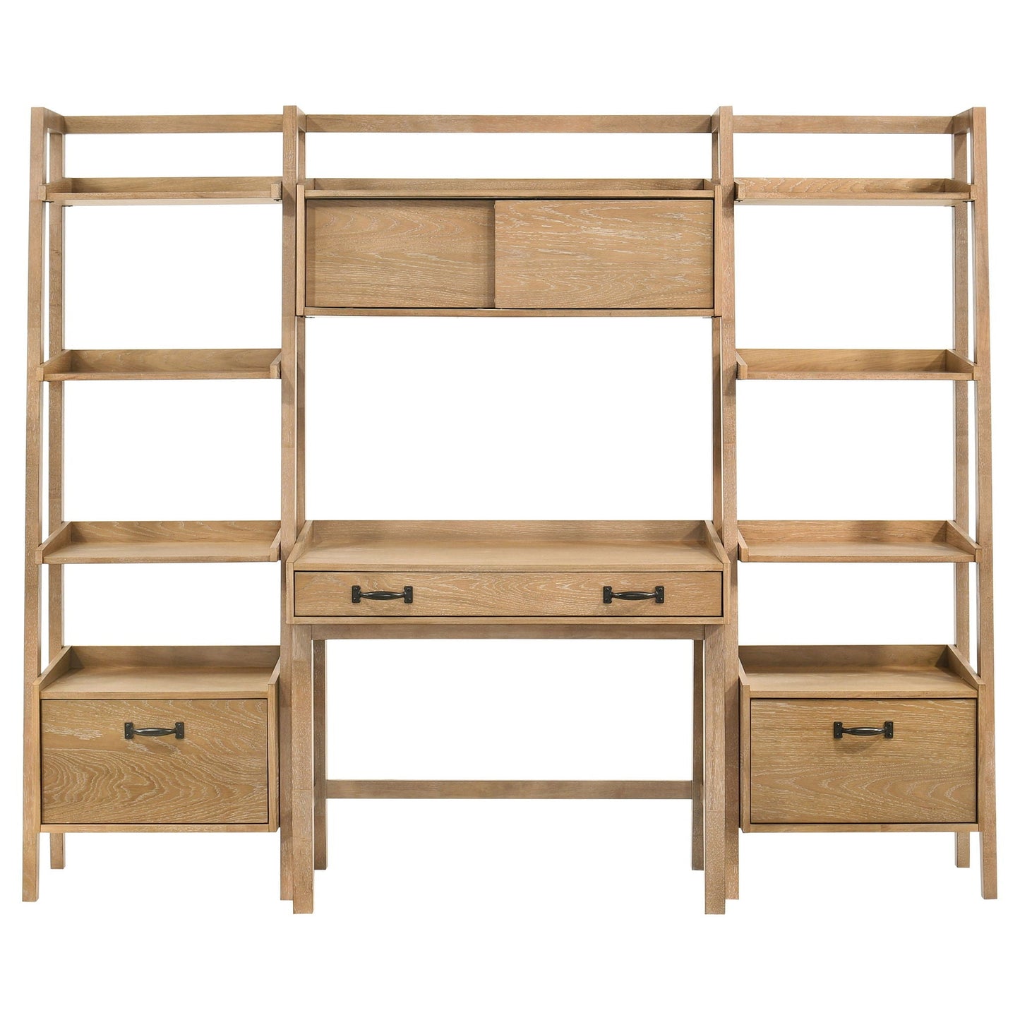 Fabian 4-piece Computer Desk and Bookshelf Set Distressed Light Brown