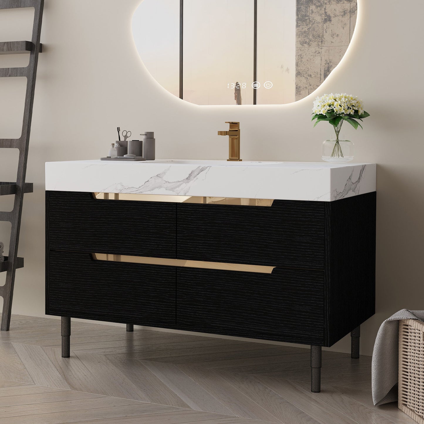 35.4' Modern Bathroom Vanity with Undermount Sink, Sintered Stone Top, Waterp...