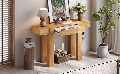 Rustic Console Table, Hidden Drawer, Side Power Outlet, Entryway Table, Natural