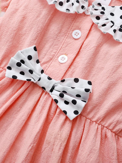 Children's Bow Peter Pan Collar Ruffle Sleeve Dress