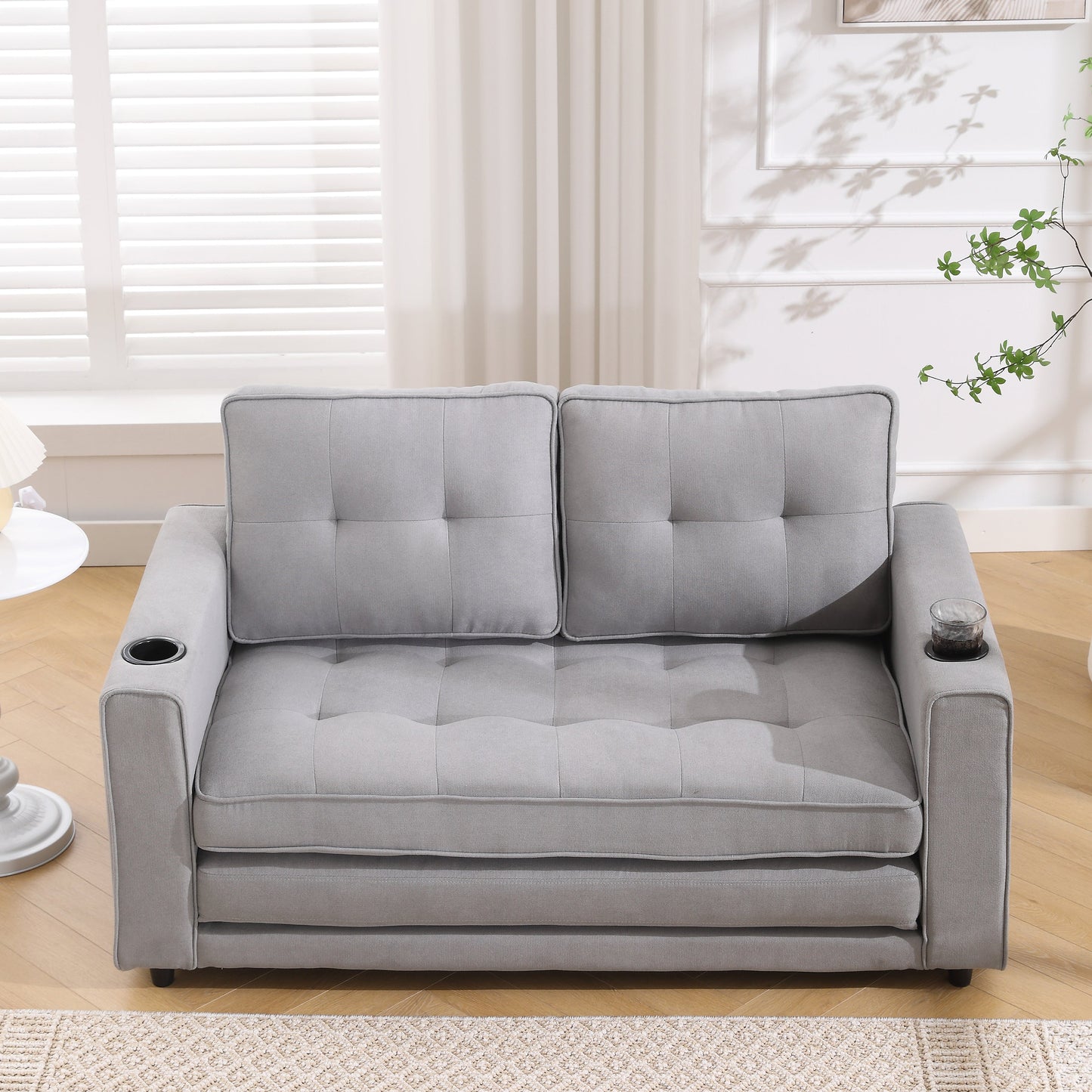 3-in-1 Sofa Bed Futon Tufted Pull-Out Sleeper 55" Light Gray