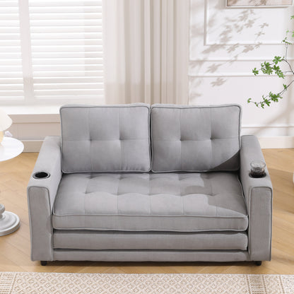 3-in-1 Sofa Bed Futon Tufted Pull-Out Sleeper 55" Light Gray