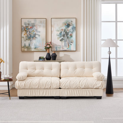 Sectional Sofa Cloud Modular Flannelette Beige 2 Seat 88 In 4 Pillows