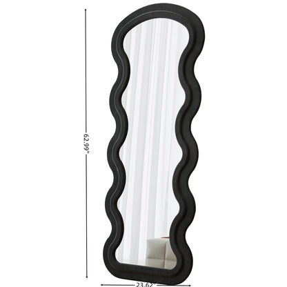 Floor Mirror Full Length Wave Flannel Frame Black 63x24 In Lean or Hang