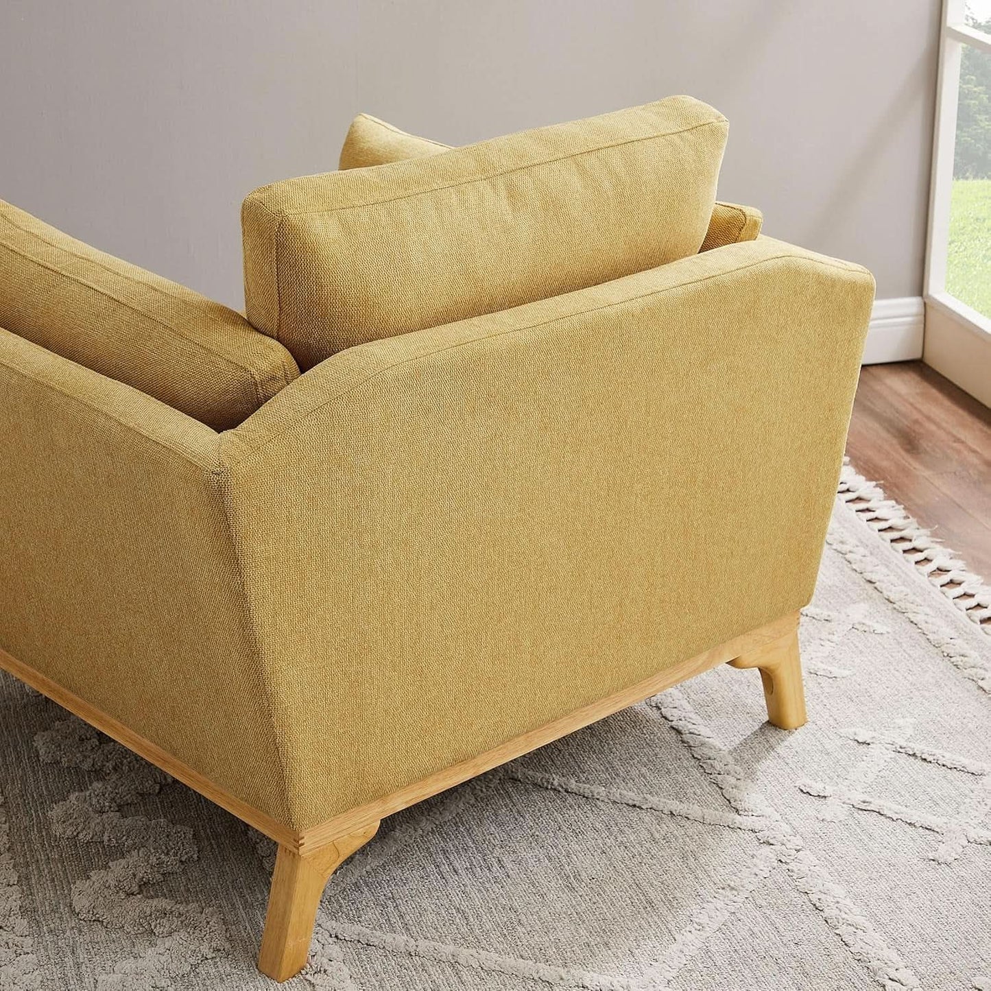 Large Yellow Linen Upholstered Accent Chair Cushions