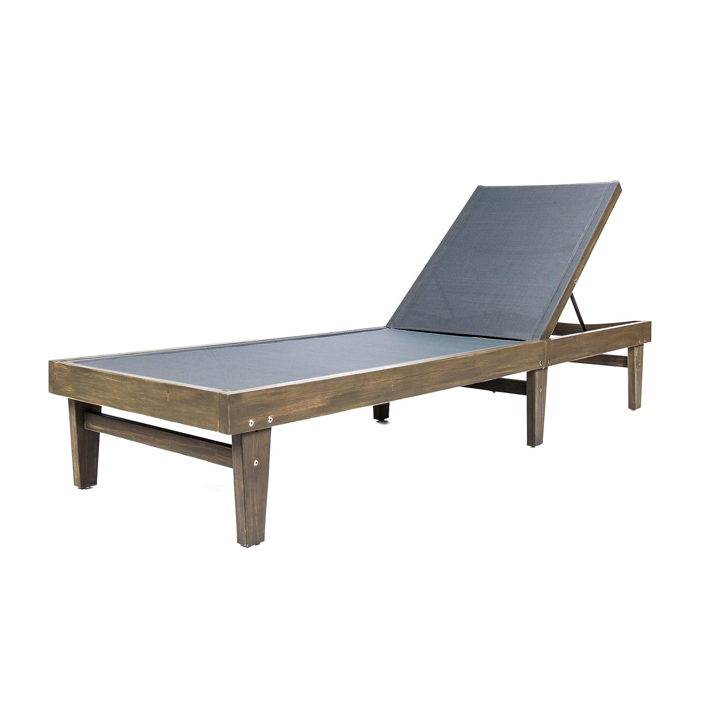 Outdoor Acacia Wood Chaise Lounge Gray Mesh 78.25x24