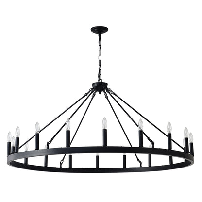 Chandelier Wagon Wheel Matte Black 18-Light 53.15 In E12