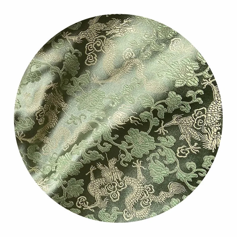 Dragon Brocade Jacquard Fabric – Chinese‑Style Qipao & Hanfu Rayon (Gold or Green)