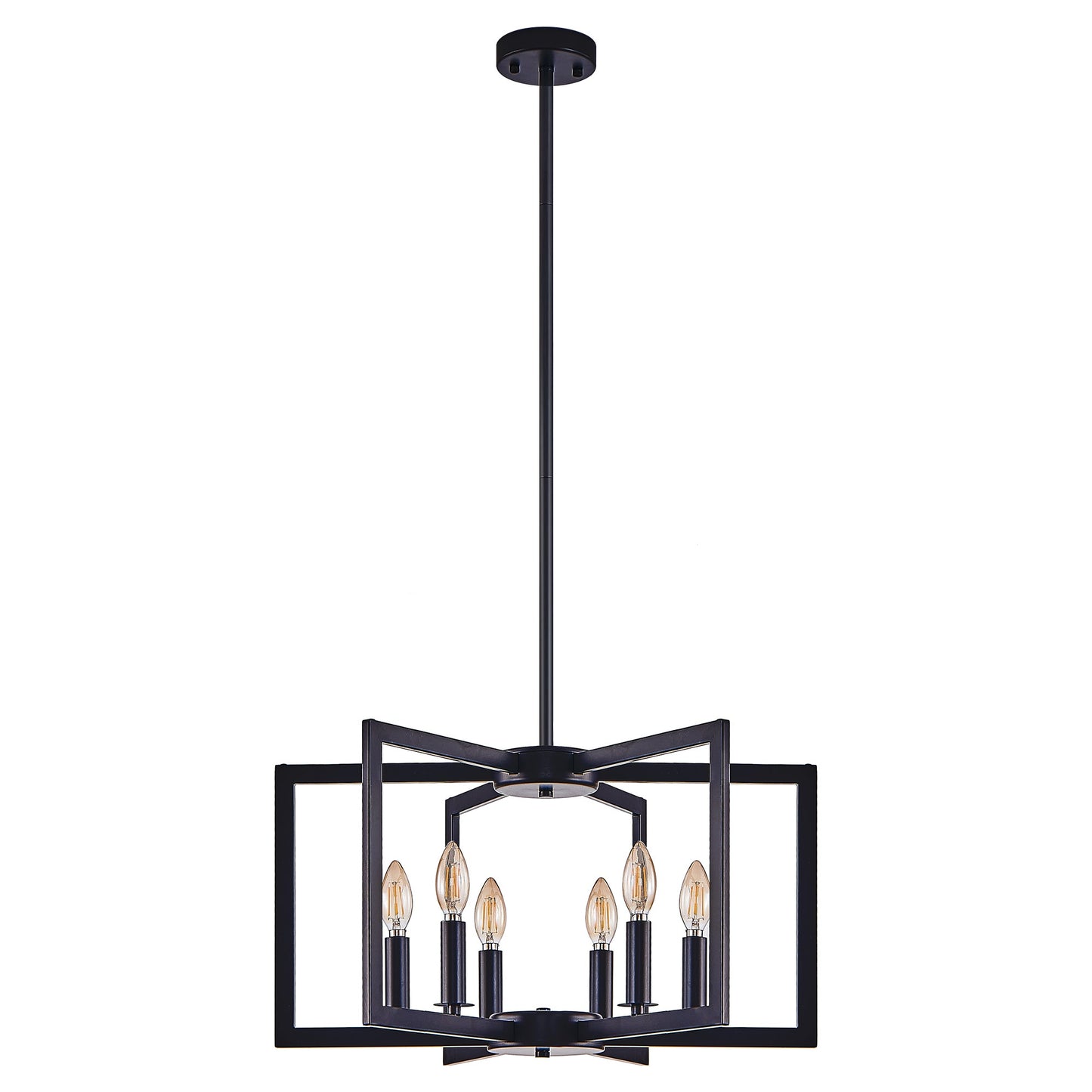 Chandelier Black Geometric 6-Light Industrial Metal Pendant 22 In