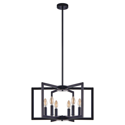 Chandelier Black Geometric 6-Light Industrial Metal Pendant 22 In