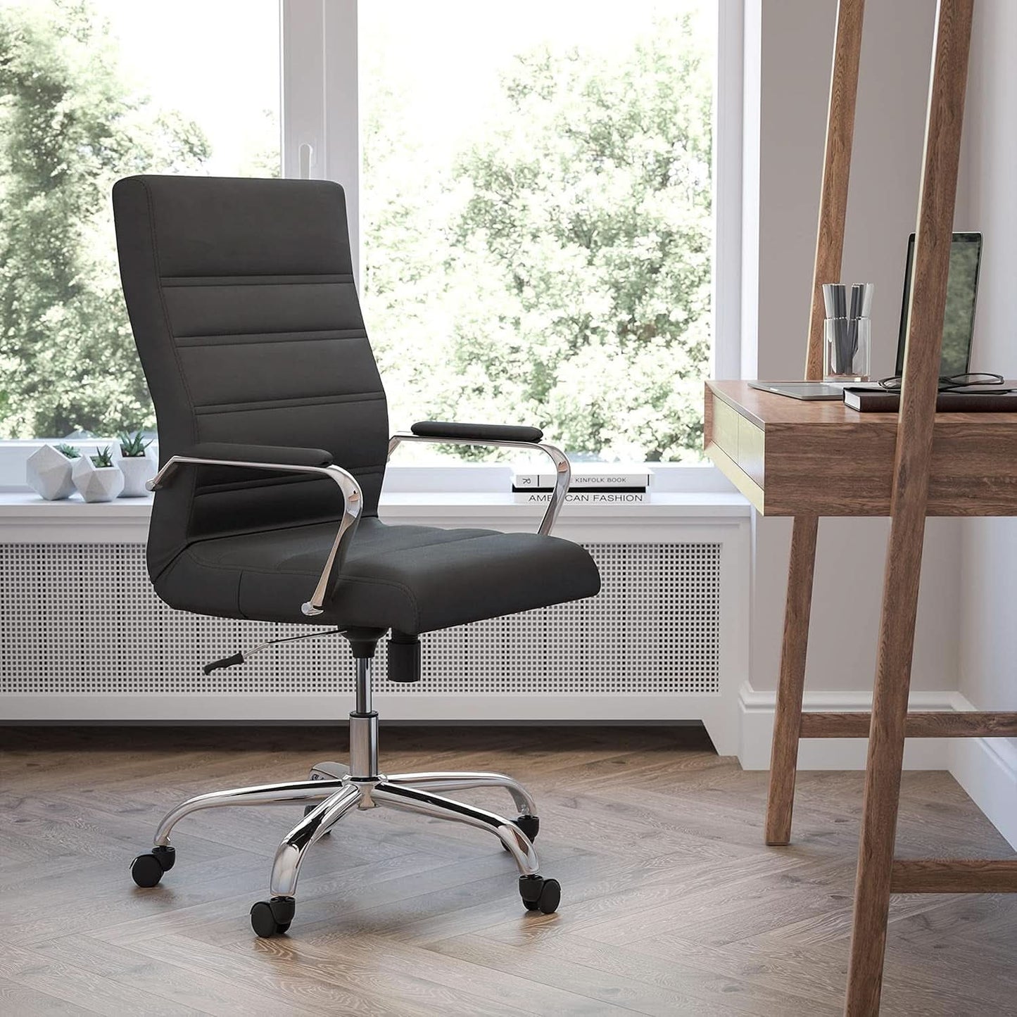 Whitney High Back Leathersoft Desk Chair Adjustable Height Swivel Black Chrome