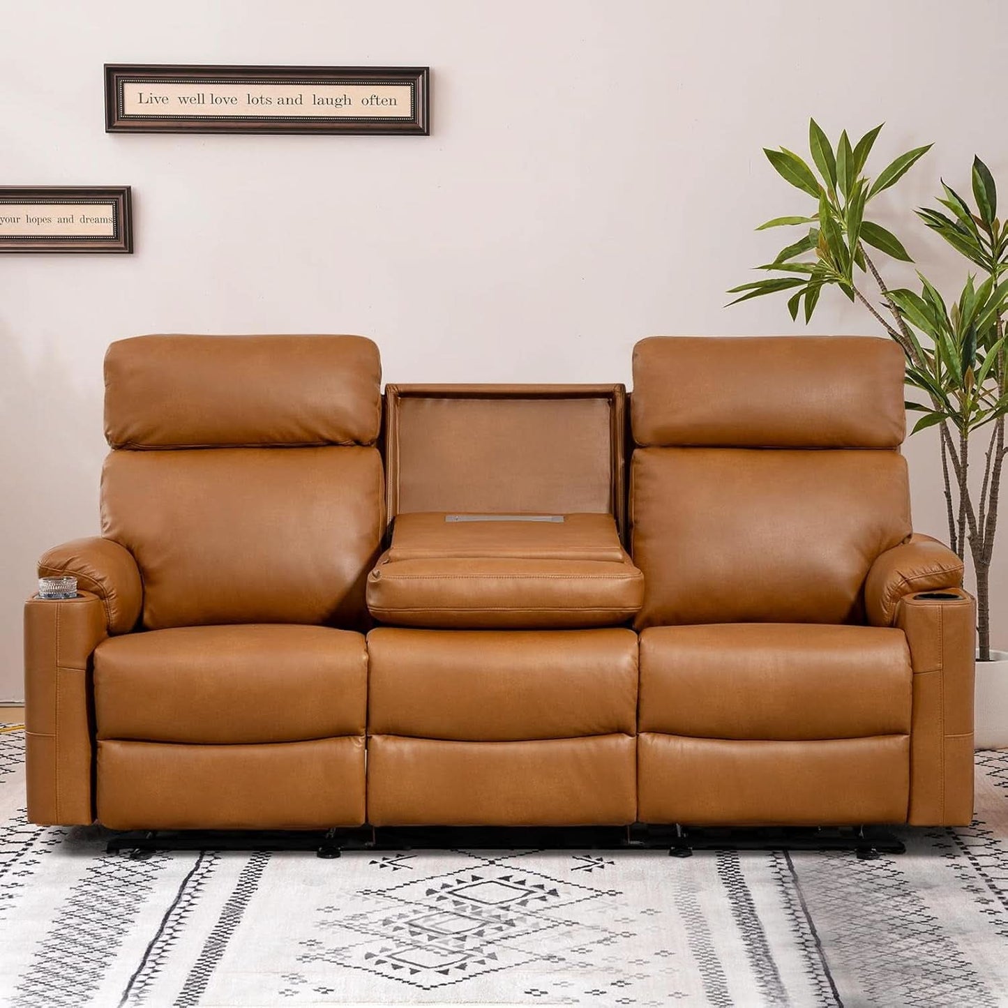 Power Three Seat Recliner Sofa With USB Ports Brown Finish