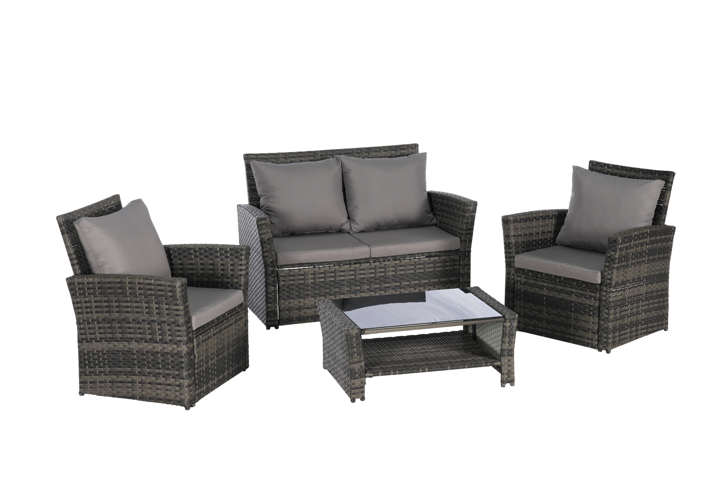 Outdoor Patio Set PE Rattan Steel Dark Gray 4 Piece Glass Seats 4