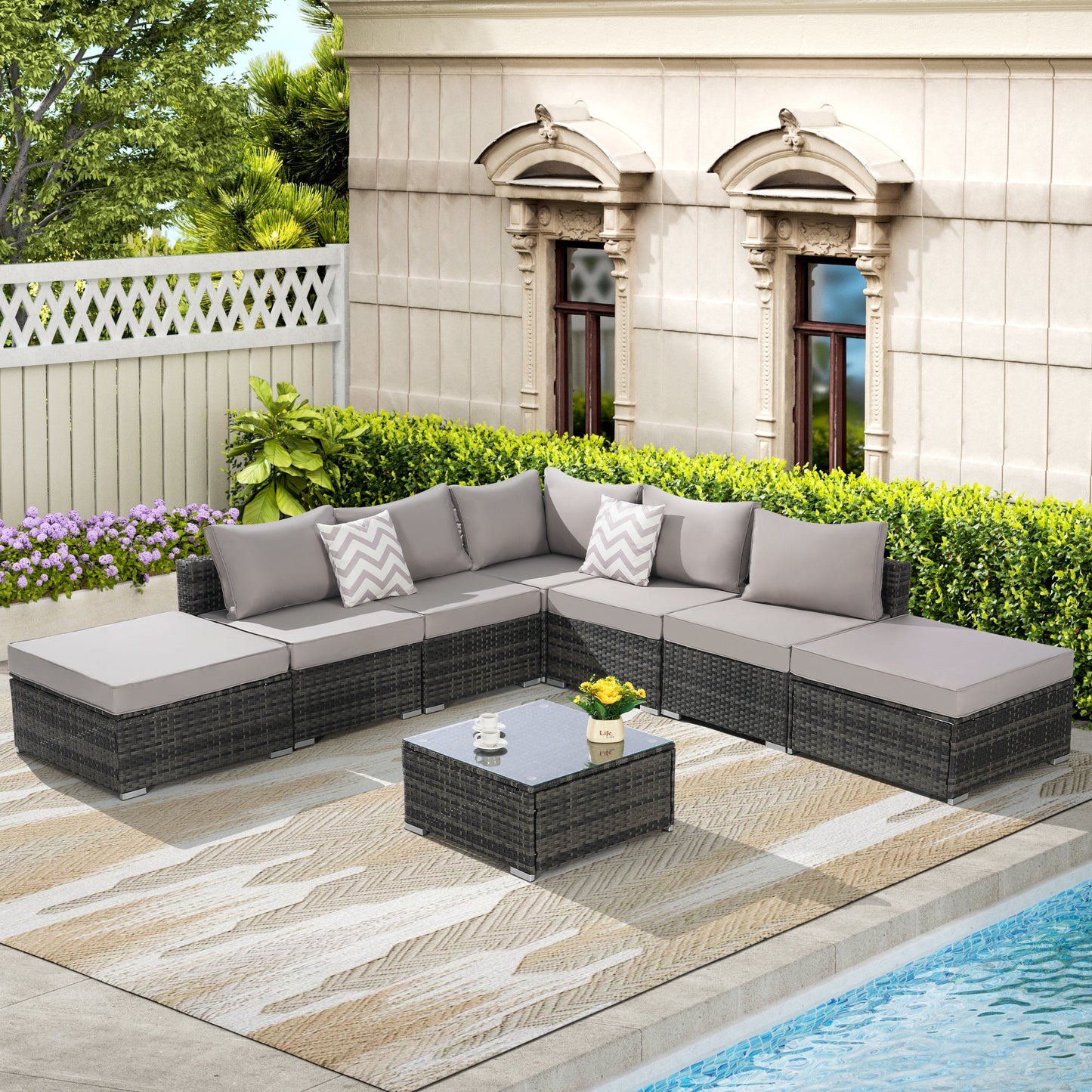 Outdoor Sectional Set PE Rattan 8 Piece Light Gray