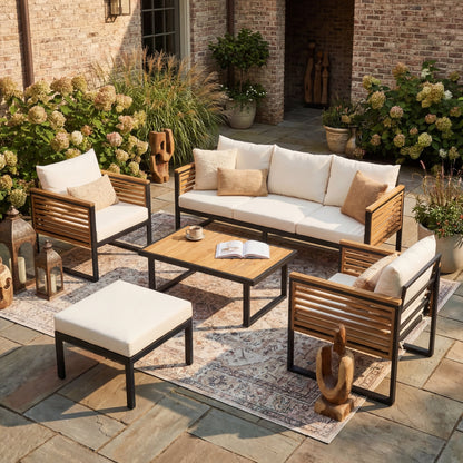 Outdoor Sofa Set 5 Piece Acacia Wood Steel Modern