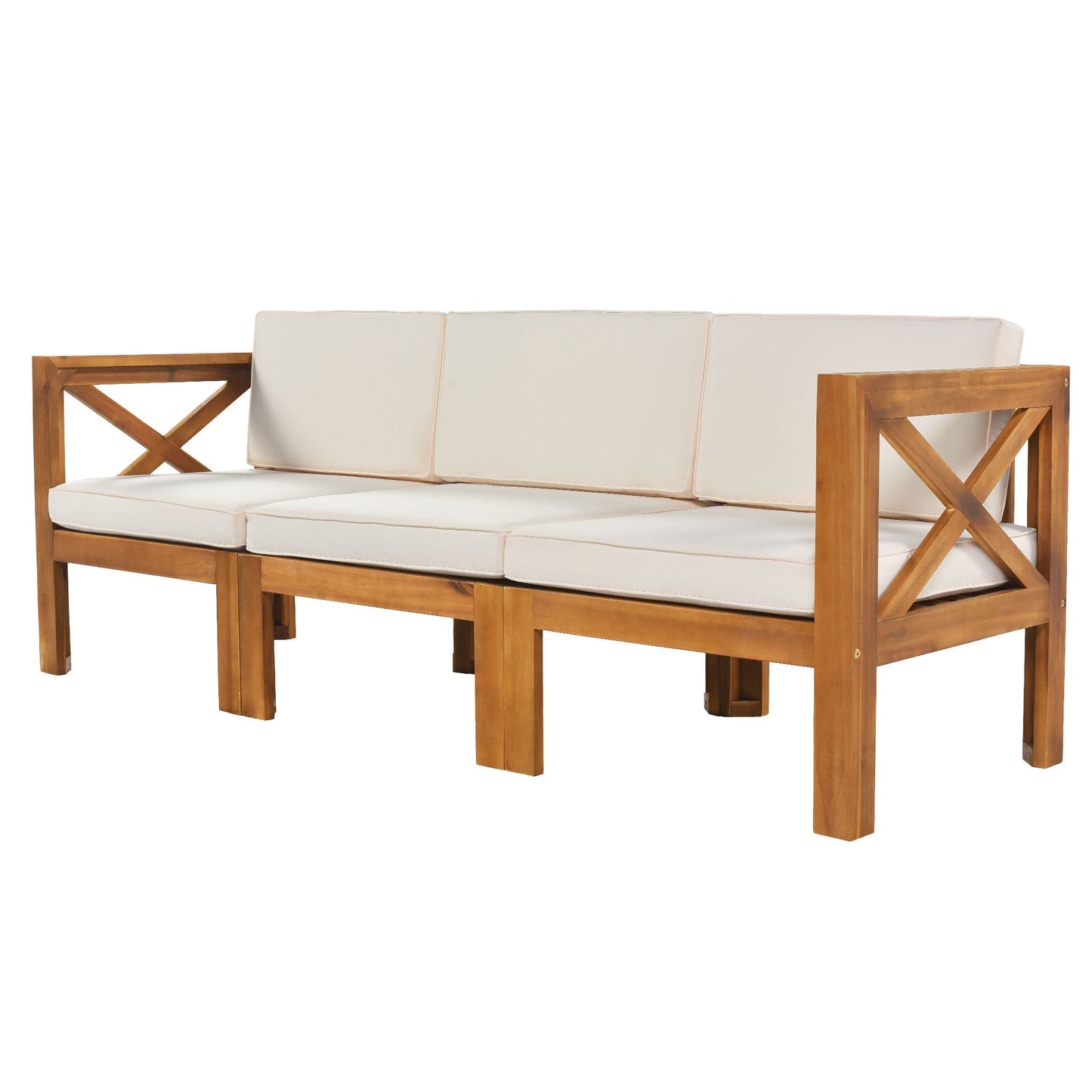 Outdoor Patio Sectional Set Acacia Wood Natural Beige Cushions 5 Piece