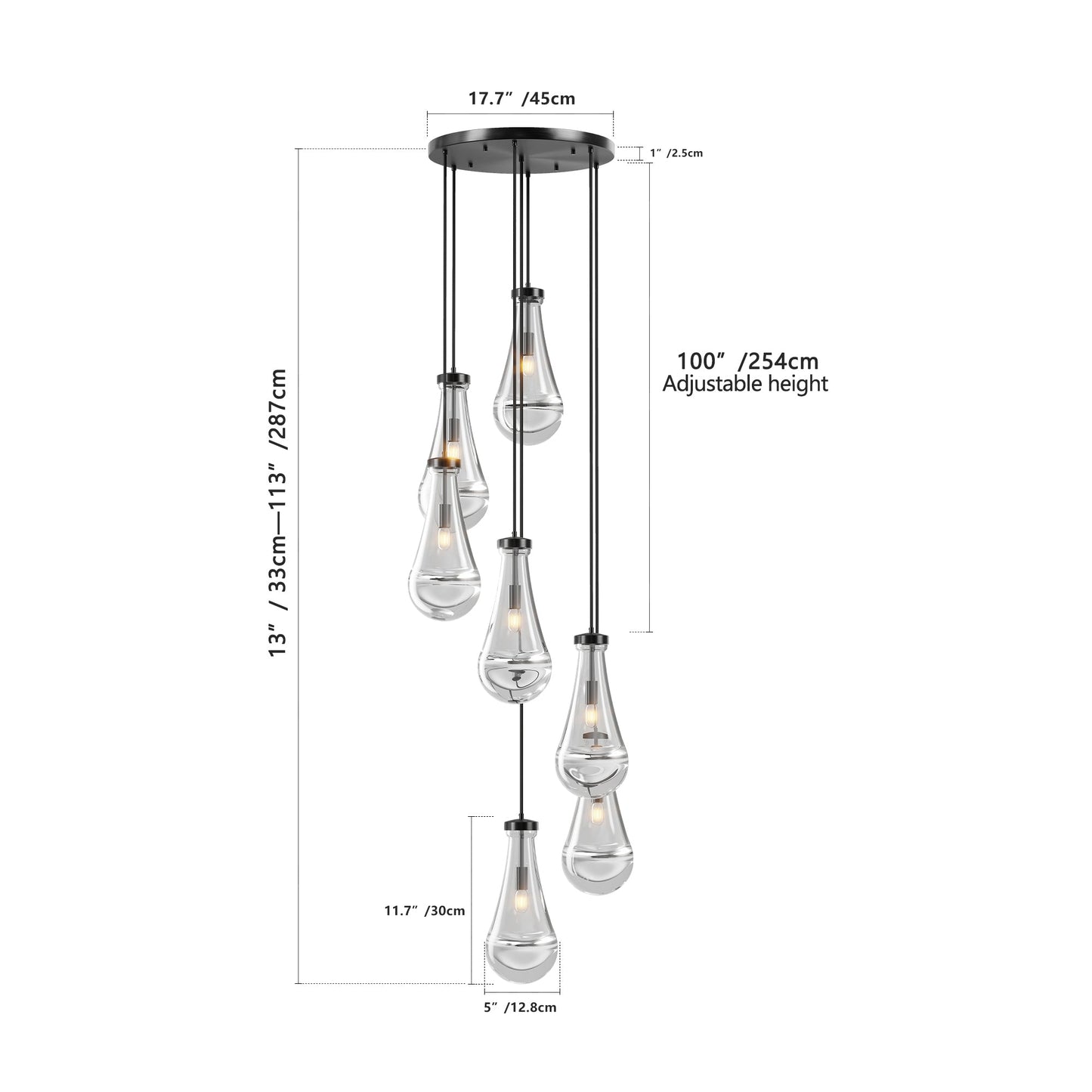 Chandelier 7-Light Pendant Adjustable Black Living Room Foyer Stairwell