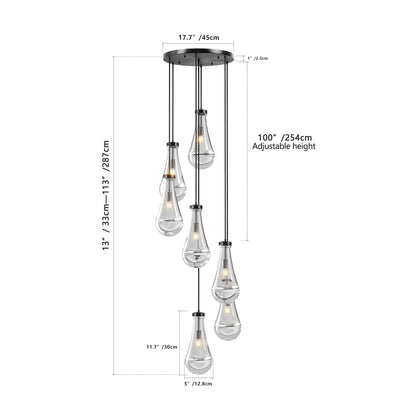 Chandelier 7-Light Pendant Adjustable Black Living Room Foyer Stairwell