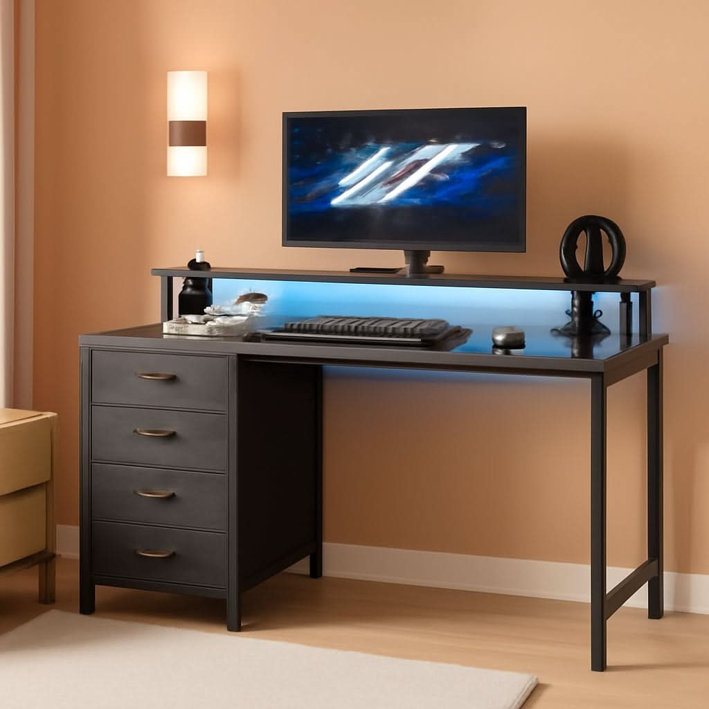 47 Inch Computer Desk With LED Lights For Home Office