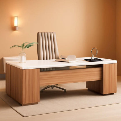 85 Point 8 Inch L-Shaped Executive Desk White Walnut Storage Cabinet