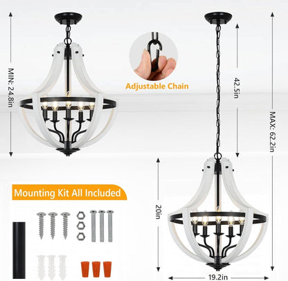 Chandelier 5-Light White Wood