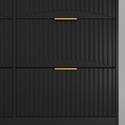 Dresser Classic 9-Drawer Black Particle Board Gold Handles 63x15.74 In