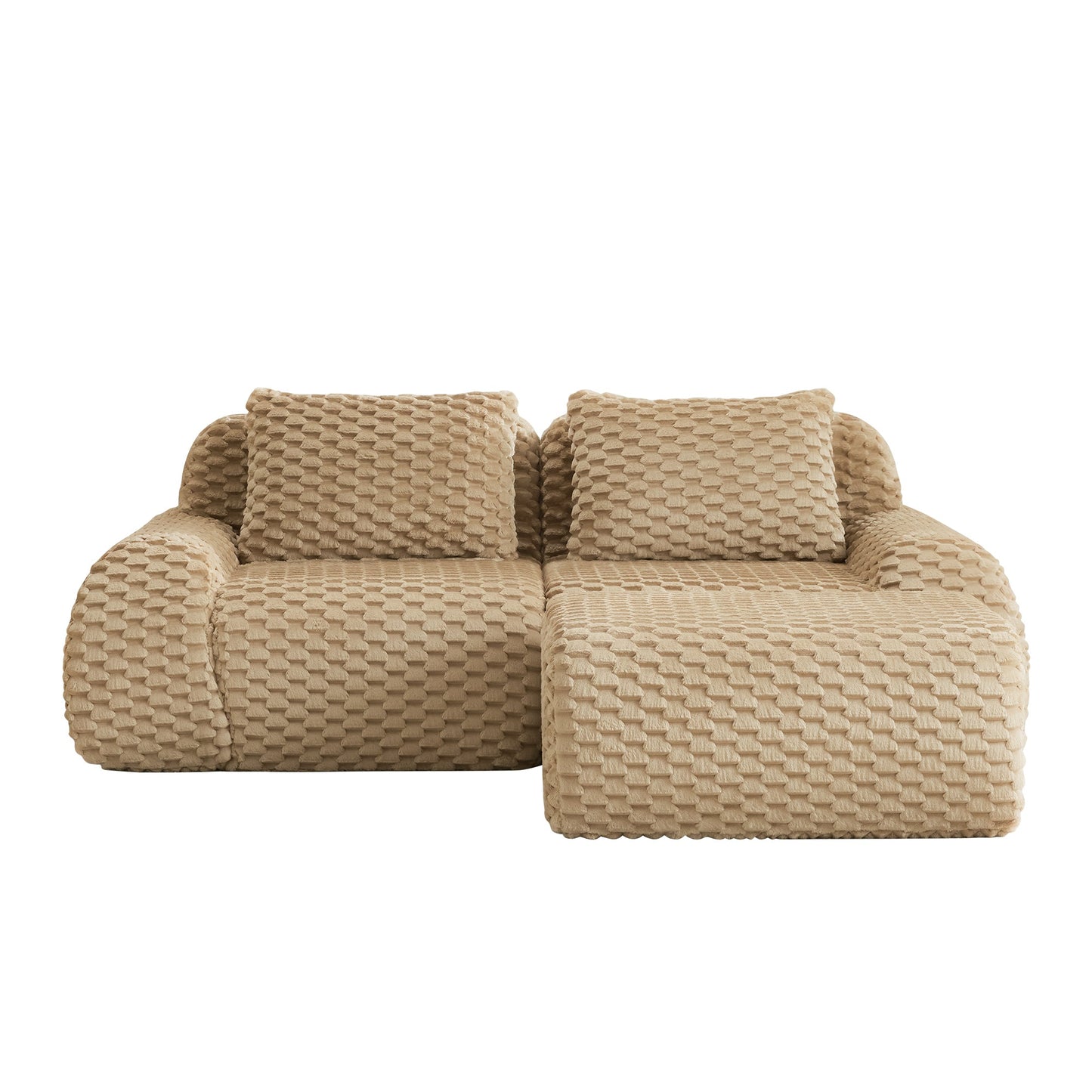 Sectional Sofa L-Shape Modular Flannelette Light Camel 2 Seat 82 In