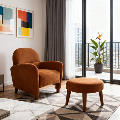 Accent Chair Minimalist Fabric Orange with Ottoman Footrest 30x30x33 In
