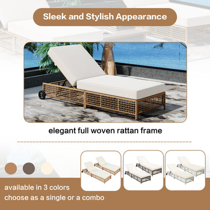 Outdoor Lounge Chair, 5-Position Adjustable Rattan Chaise with Cushion and