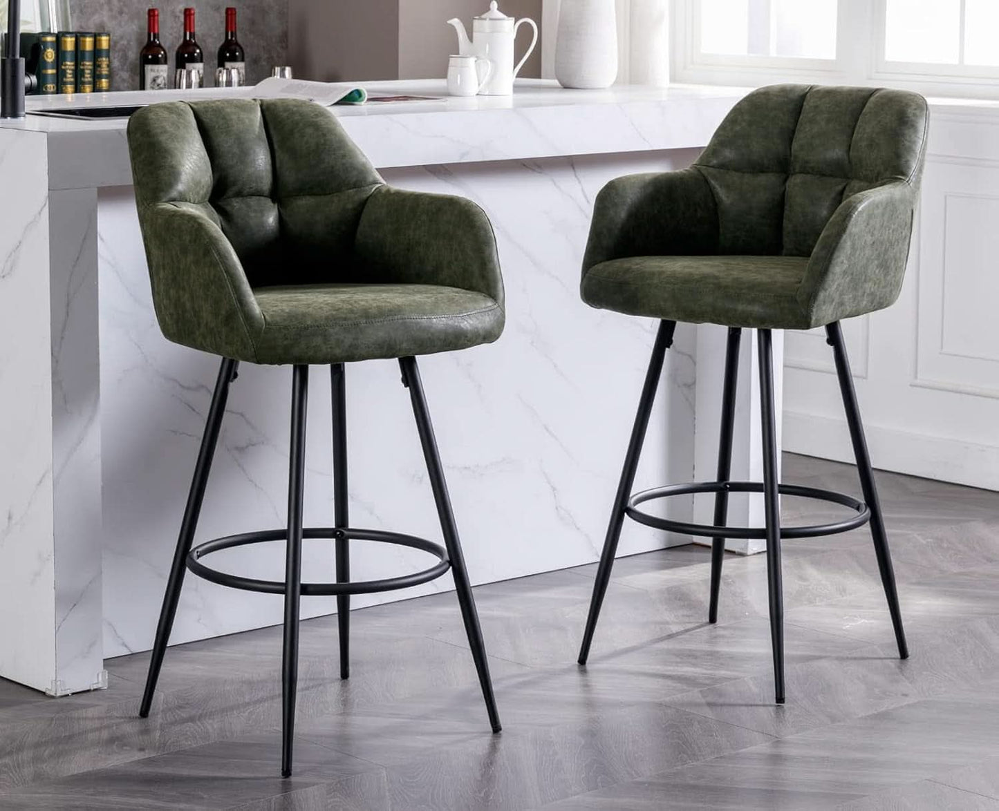 Modern Bar Stools Set of Two with Backrest Arms