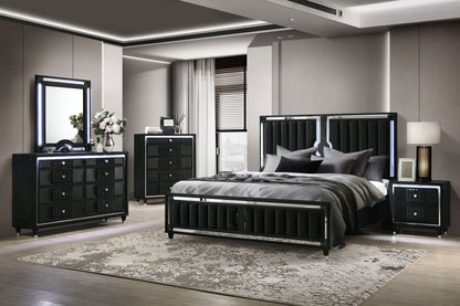 Ravenne 5-piece Velvet Upholstered Eastern King LED Bedroom Set Black