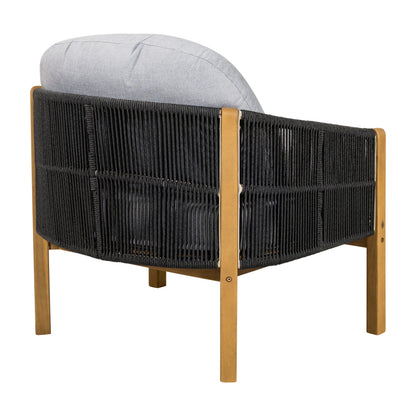 Outdoor Club Chair Acacia Wood Rope Woven Dark Gray Cushion