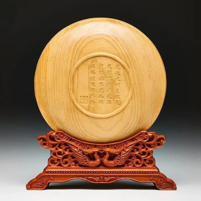 Wood Carving Dragon and Phoenix Round Carving Art Statue High Quality