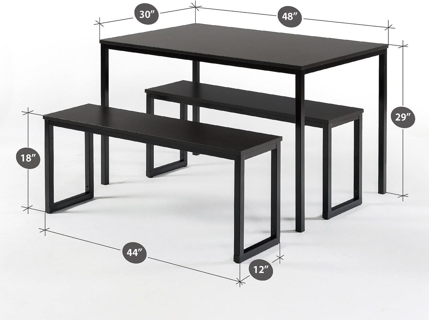 Espresso Textured Metal Frame Dining Table Benches