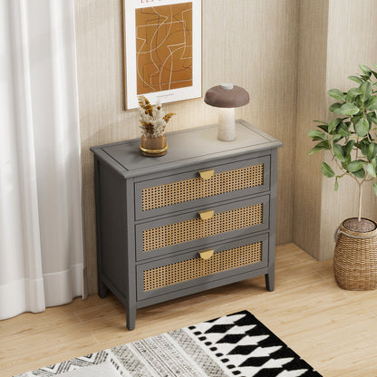 3-Drawer Cabinet - Natural Rattan - Suitable for Bedroom, Living Room, or Study